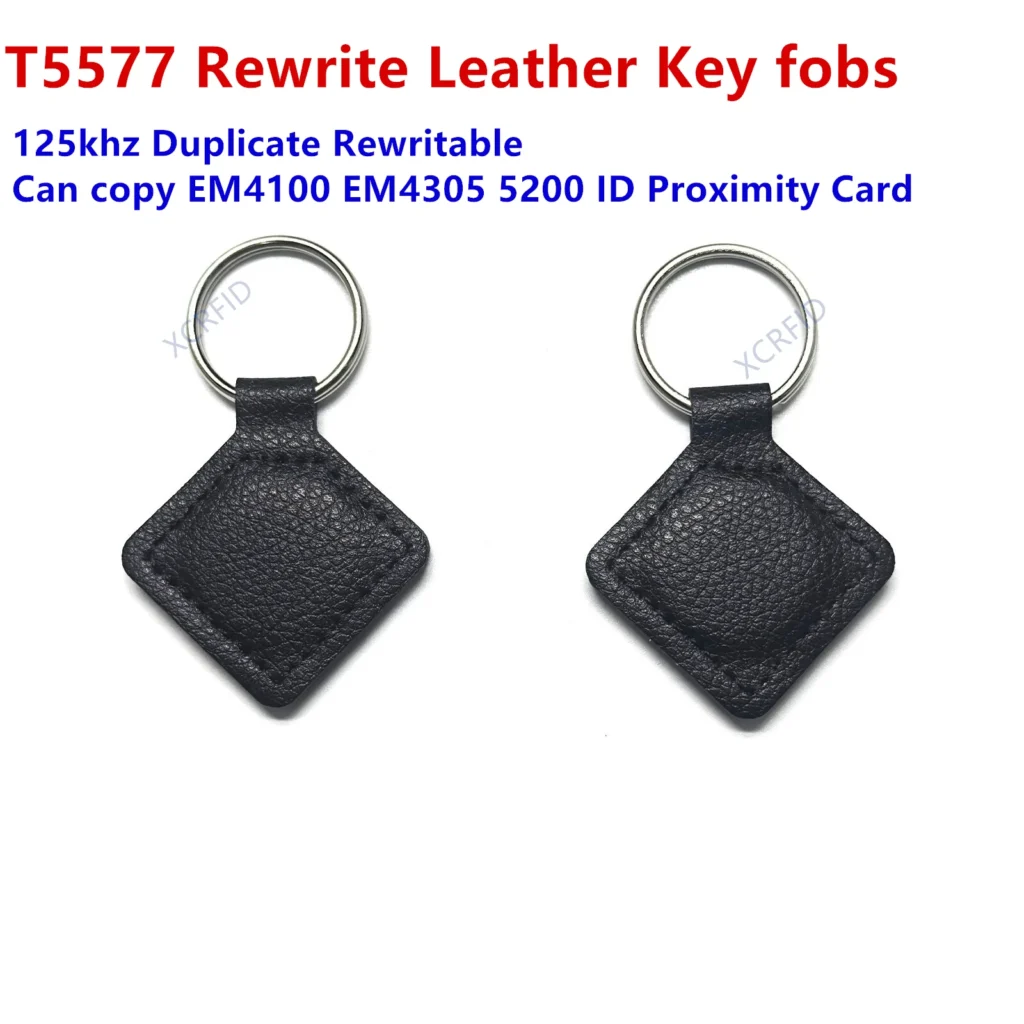 LLavero de identificación de proximidad de cuero, copia de etiqueta RFID, reescritura, grabable, duplicada, EM4100, 125KHZ, T5577, EM4305