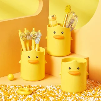 Accesorios, organizador de papelería, decoración del hogar, bonita caja de almacenamiento de escritorio, estuche de lápices de papelería para estudiantes, portalápices de pato amarillo