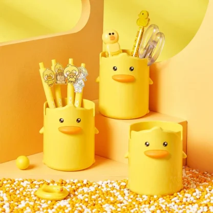 Accesorios, organizador de papelería, decoración del hogar, bonita caja de almacenamiento de escritorio, estuche de lápices de papelería para estudiantes, portalápices de pato amarillo