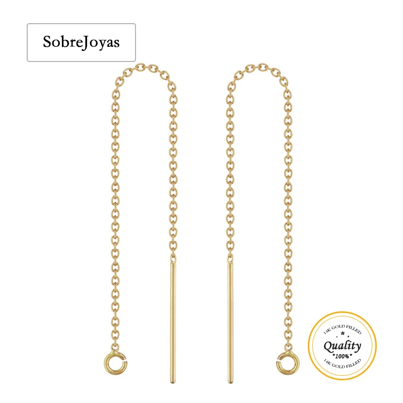 Cadena de Cable enhebrador de 8CM rellena de oro de 14K con anillo, alambre de oreja de oro para fabricación de joyas, accesorios para pendientes