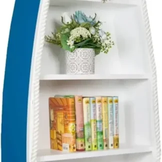 Librería de velero costero de madera de 6 pies de altura con cinco estantes, decoración de habitación náutica, barco de madera maciza con temática de playa