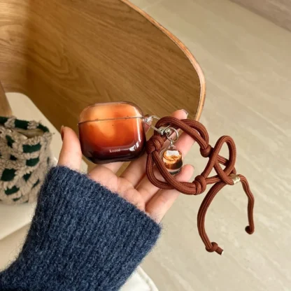 Funda con colgante de cordón de café Latte degradado marrón brillante Retro para AirPods 1 o 2 3 4 AirPods Pro 2