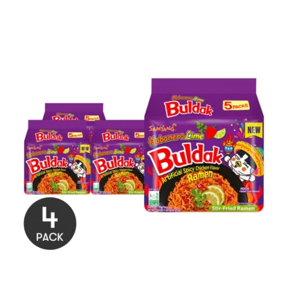 Fideos Buldak, pimienta Habanero, sabor a limón, Ramen salteado, 4,76 oz * 5 piezas * 4 paquetes, 4 paquetes