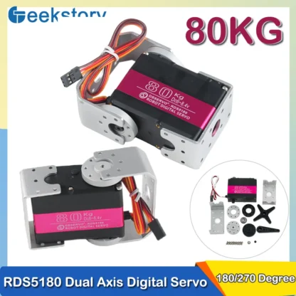 Servomotor Digital RDS5180 de 80kg, engranajes de acero de doble eje, Servo de Metal de alto par 180 ° /270 °   Motor para accesorios DIY de robot de coche RC