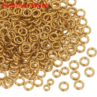 50 Uds. Anillos de salto de acero inoxidable dorados de 4, 6 y 8mm, conectores gruesos de anillo dividido cerrado para suministros de joyería DIY, artículos al por mayor