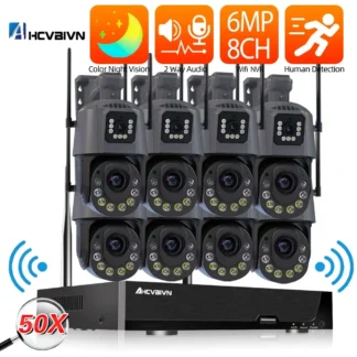 Kit de sistema de seguridad de cámara CCTV Wifi con Zoom de 6MP 50X, conjunto NVR inalámbrico de 8 canales y 5MP con cámara PTZ, Audio bidireccional para videovigilancia