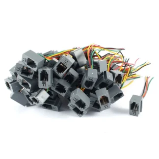 50 piezas 616E 4P4C RJ9 adaptador de conector de teléfono hembra con 4 cables 8 cm