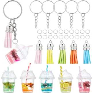 35 Uds DIY 5 juegos de llavero de té de burbujas Kit de dijes de té de burbujas llaveros de burbujas Mini fruta de la leche para kits de fabricación de joyas