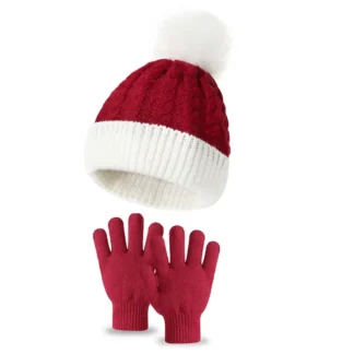 Conjunto de gorro de punto con guantes para niños y niñas, gorros suaves de Papá Noel, accesorios de regalo, Otoño e Invierno