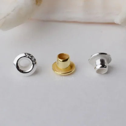 Remache de ojal de Plata de Ley 925 para cuentas con orificio grande, ojales redondos de plata para fabricación de joyería, accesorios de bricolaje