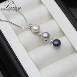 Collar de perlas blancas de agua dulce para mujer, collar de cadena de plata 925 con perla Natural Real, colgante de joyería fina