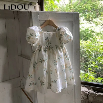 Vestido de verano de estilo coreano para niña, ropa de Color liso, Vintage, elegante, dulce, Kawaii, informal, 2023