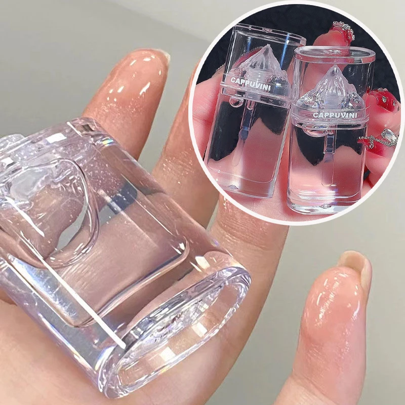 Esmalte de labios de gelatina de cristal, brillo de labios de montaña de hielo, aceite de labios de vidrio transparente, hidratante, lápiz labial líquido impermeable, cosméticos