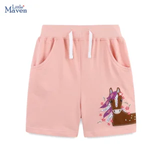 Little maven, ropa para niñas pequeñas, pantalones cortos rosas con dibujos de unicornios bordados de verano 2025, pantalones cortos de algodón suave para niños de 2 a 7 años