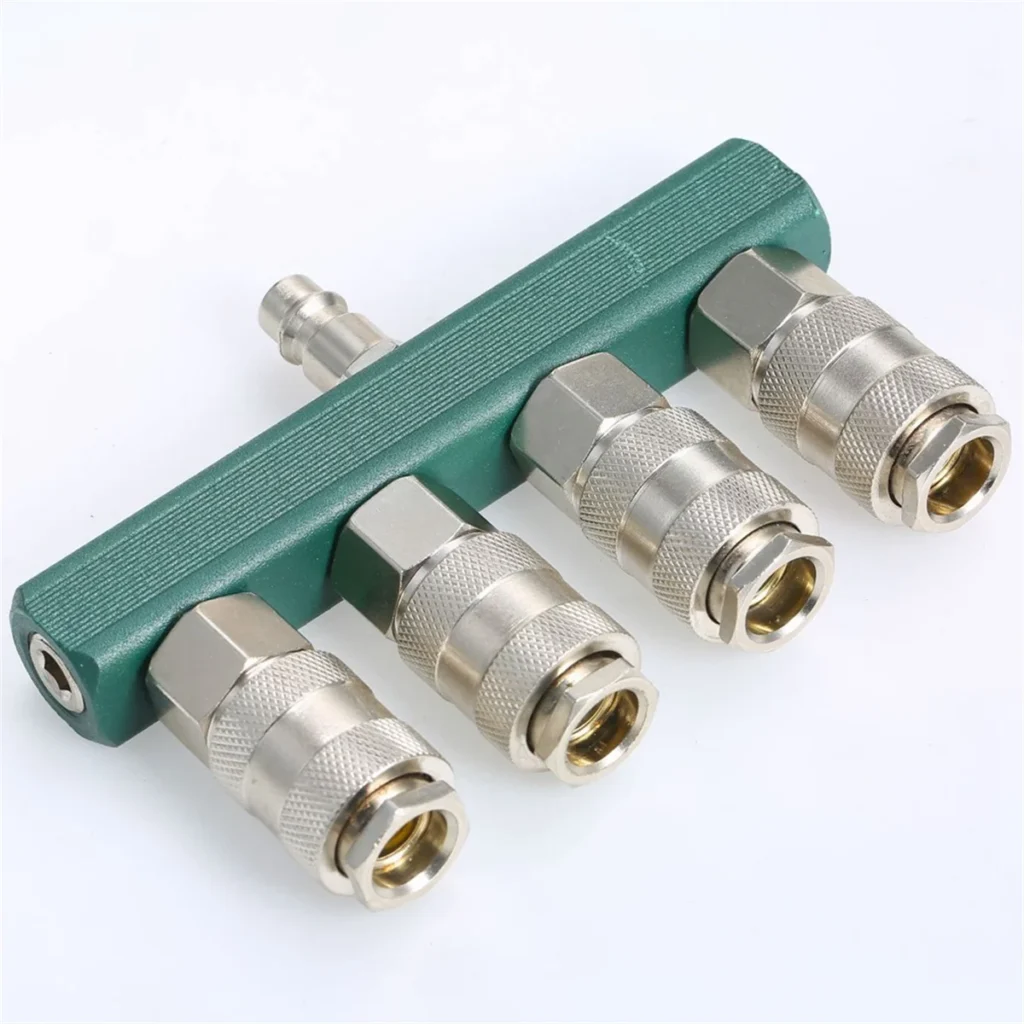 Divisor de compresor de aire con 4 acopladores y enchufe NPT de 1/4 pulgadas Acoplador de montaje de aire NPT de 1/4 pulgadas Colector de aire recto de 4 vías G