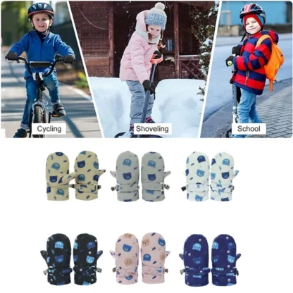 Guantes de nieve cálidos para niño y niña, manoplas térmicas a prueba de viento, estampado de oso de dibujos animados, patinaje sobre hielo, esquí, Invierno