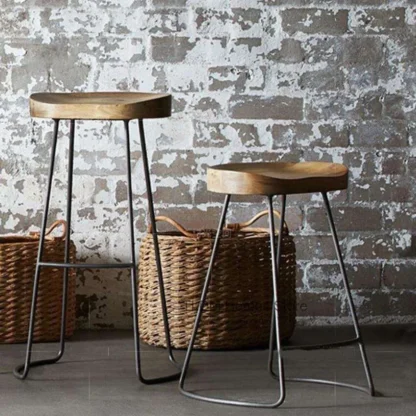 Taburete de pie de hierro, práctico, superficie de madera maciza, Bar, casa, silla alta creativa, taburete de Bar de estilo Industrial de café Bd