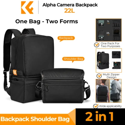 K & F Concept-mochila 2 en 1 para cámara, bolso de hombro cruzado, bolsa de viaje para lentes de cámara Sony, Canon, Nikon, 22L