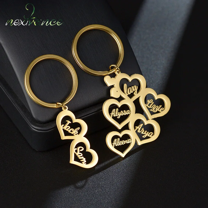 Nextvance-Llavero con nombre personalizado para mujer, llavero familiar de corazones, de acero inoxidable, regalo de Navidad personalizado