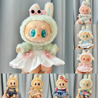 Mini ropa bonita para muñecas de peluche, mono de muñecas Idol de Corea Kpop Exo Labubu II, ropa de fiesta sentada, faldas, pantalones con pechera, accesorios