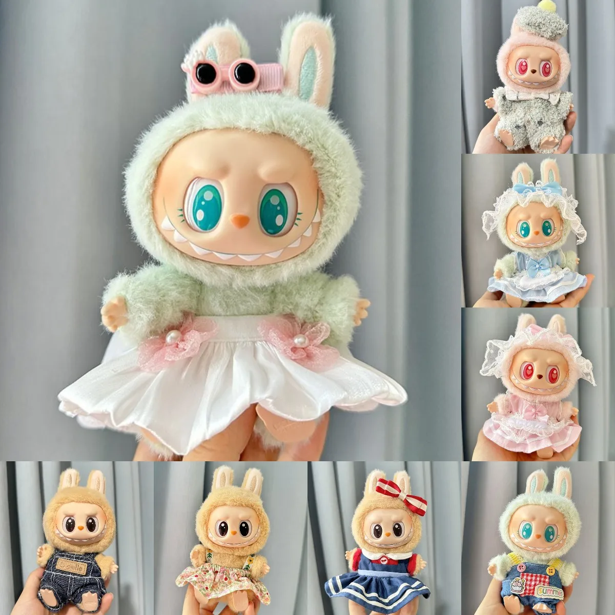 Mini ropa bonita para muñecas de peluche, mono de muñecas Idol de Corea Kpop Exo Labubu II, ropa de fiesta sentada, faldas, pantalones con pechera, accesorios