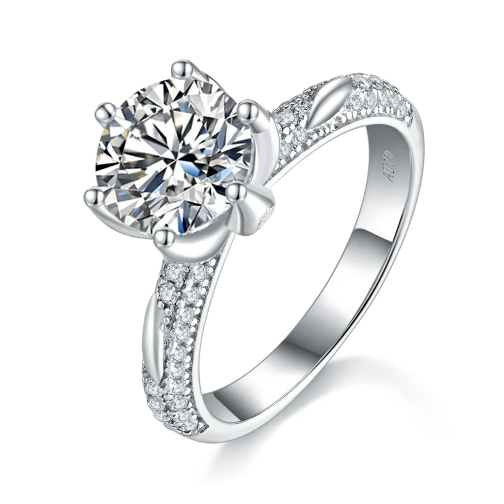 Anillo chapado en oro blanco de 18 quilates para mujer, anillo de viaje con centro de 2 quilates redondo de 8mm, plata 925