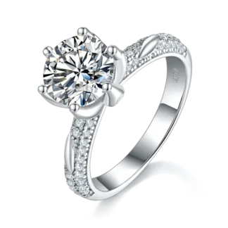 Anillo chapado en oro blanco de 18 quilates para mujer, anillo de viaje con centro de 2 quilates redondo de 8mm, plata 925