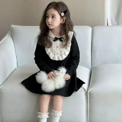 Vestido de princesa de manga larga de lana tejido para niñas de 2 a 8 años, suéter cálido para otoño e invierno, ropa informal para niños