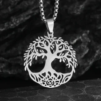 Collar con colgante de árbol de la vida brillante con corte de acero inoxidable para hombres y mujeres, amuleto de árbol del mundo, accesorios, regalos de joyería