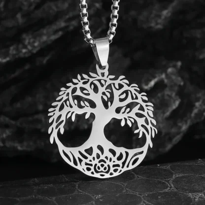 Collar con colgante de árbol de la vida brillante con corte de acero inoxidable para hombres y mujeres, amuleto de árbol del mundo, accesorios, regalos de joyería