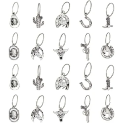 80 Uds. Colgante de vaquero occidental, 10 estilos, dijes de aleación de plata, cabeza de buey, bota, caballo, Cactus, Kit colgante, Mini kit de fabricación de dijes de vaca de ganado
