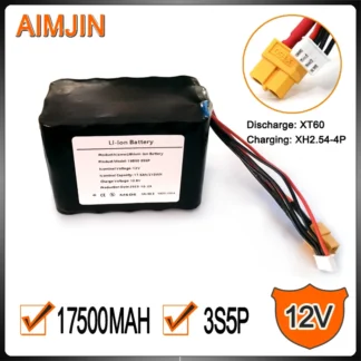 Batería de iones de litio recargable 3S5P, 12V, 17.5Ah, UAV de alta capacidad, para varios aviones RC, Quadrotor Dron, con conector XH2.54 + XT60