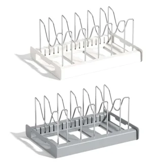 Organizador de tapas de sartenes y ollas expandibles, estante organizador de sartenes con paneles de goma para debajo del gabinete, organizador de gabinete de cocina B duradero