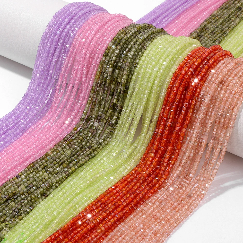 Cuentas cuadradas de circón de 2,5mm, abalorios de piedra de cubo facetado, espaciadores sueltos lisos para la fabricación de joyas, pulseras y collares DIY, venta al por mayor