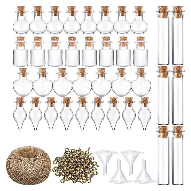 Botella de deseos transparente colgante, botella de vidrio pequeña con cuerno, cuerda de uñas, corcho, Mini botella de decoración