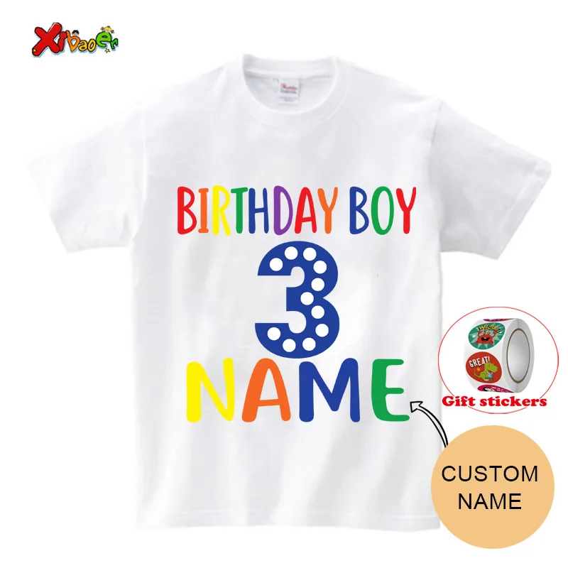 Camiseta de cumpleaños familiar para niños, camisetas con nombre personalizado, trajes a juego para la familia, camiseta para niños y niñas, pegatinas para regalar