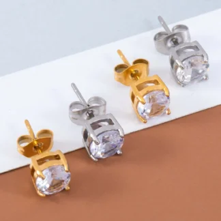Mini pendiente de tuerca de acero inoxidable para mujer y niña, Color dorado, Color plateado, ajuste de piedra de cristal, joyería diaria, regalo, 1 par