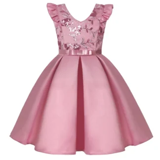 Vestido bordado de flores de lentejuelas para niñas, vestidos de fiesta de princesa sin mangas de verano, regalo de cumpleaños de Navidad, ropa informal para niños, 3-10 años