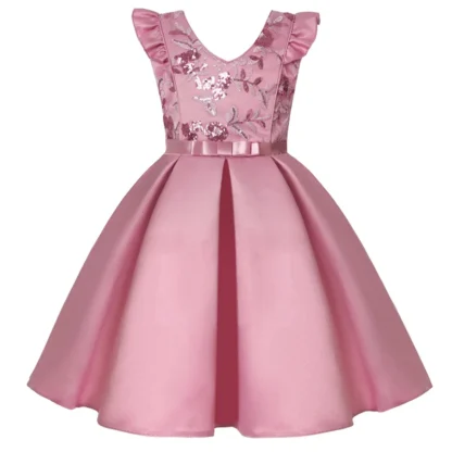 Vestido bordado de flores de lentejuelas para niñas, vestidos de fiesta de princesa sin mangas de verano, regalo de cumpleaños de Navidad, ropa informal para niños, 3-10 años