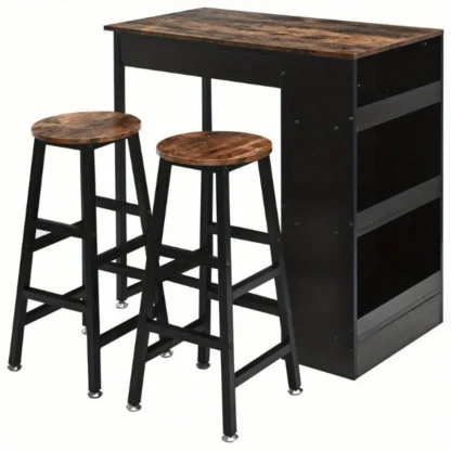 Juego de mesa de bar de 3 piezas, mesa de comedor industrial con altura de mostrador y almacenamiento