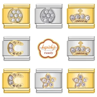 Hapiship familia mujeres moda corona redonda estrella Luna CZ encanto enlaces ajuste 9mm pulsera de acero inoxidable hacer joyería DIY NEW125