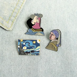 Pin Starry Night Dream Het meisje met de parel broches para bolso, Pin de solapa, insignia de arte personalizada, regalo de joyería, pintura famosa, esmalte