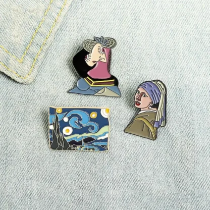 Pin Starry Night Dream Het meisje met de parel broches para bolso, Pin de solapa, insignia de arte personalizada, regalo de joyería, pintura famosa, esmalte