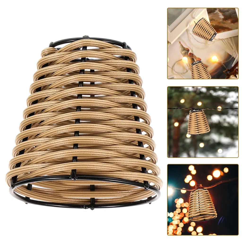 Pantalla de lámpara de ratán japonés, accesorios de iluminación de mesa pequeña DIY (marrón), decoraciones de oficina, Mini tejido de lino y bambú
