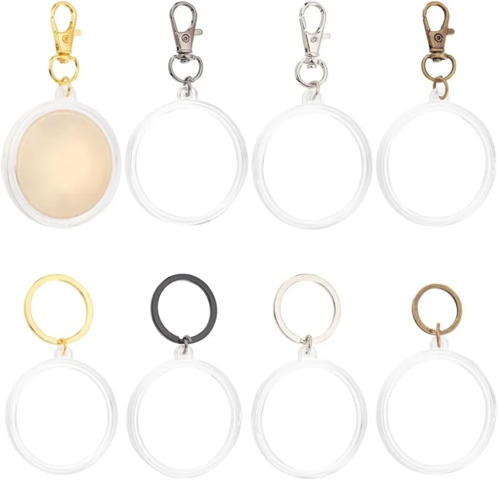 LLavero de 8 Uds., soporte para cápsulas de monedas, llavero de cápsula, contenedor de monedas acrílico de 40mm con accesorios de aleación, kit de fabricación transparente