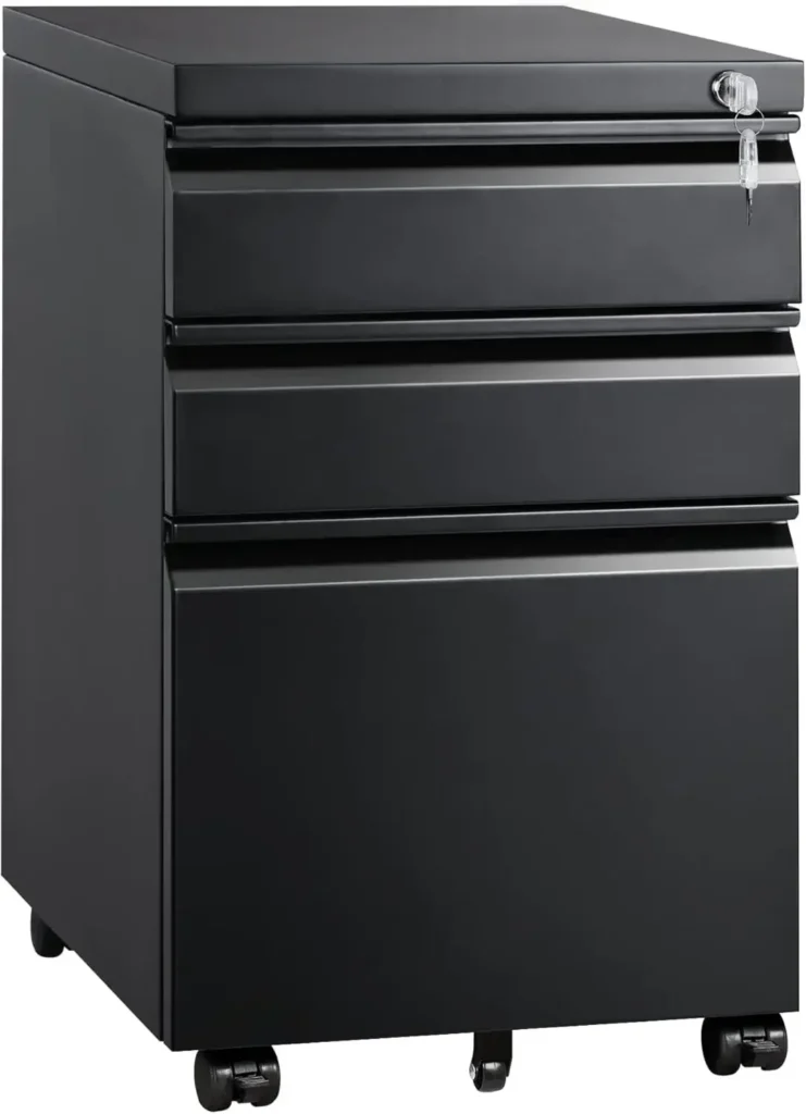 Archivador móvil de 3 cajones con cerradura, archivador de metal debajo del escritorio para archivos legales/letras/A4, completamente ensamblado excepto ruedas