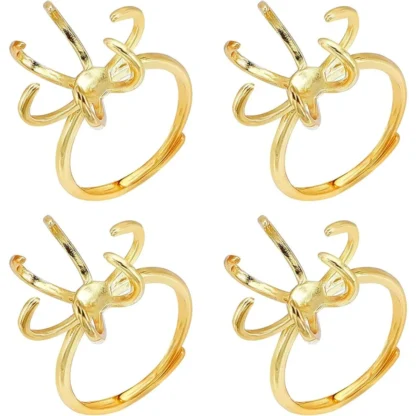 4 Uds anillo de garra Bases de anillo de latón ajustables en blanco componentes de dedo de 18mm Kit de fabricación de Base de garra chapada en oro Real de 18K