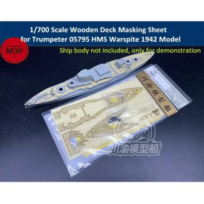 CY CY 700096   Hoja de enmascarar de cubierta de madera a escala 1/700 para Trumpeter 05795 HMS Warspite 1942