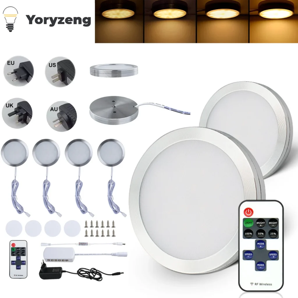 Luces LED nocturnas para debajo del gabinete, Vitrina con lámpara de armario, Control remoto para el hogar, cocina, escaparate, armario, decoración