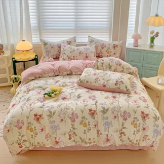 Juego de ropa de cama de algodón lavado, edredón, funda de almohada, Sábana de cama individual de tamaño completo, juego de funda de edredón de lino, tamaño doble Queen/King